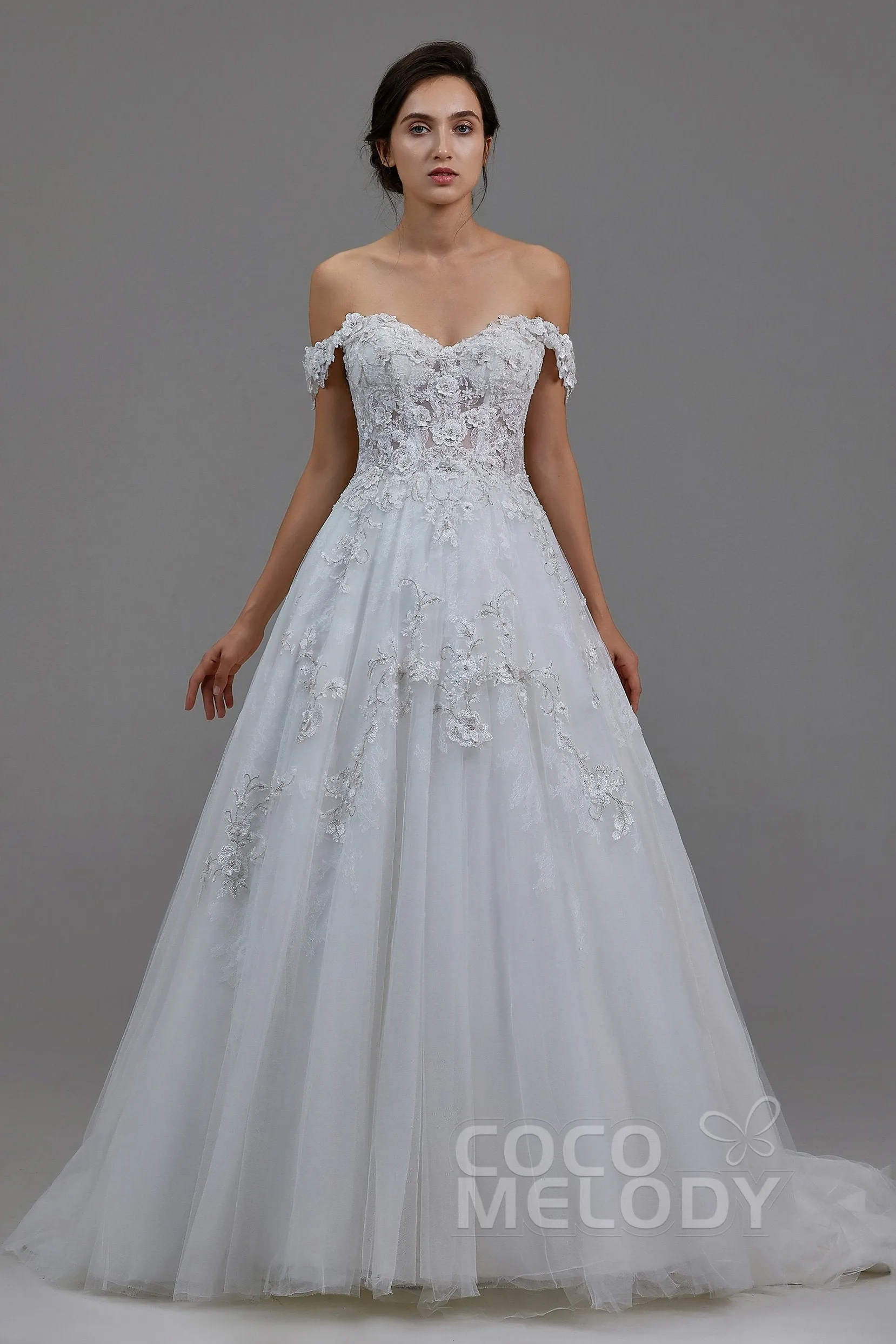 A-Line Chapel Train Tulle and Lace Wedding Dress LD5812