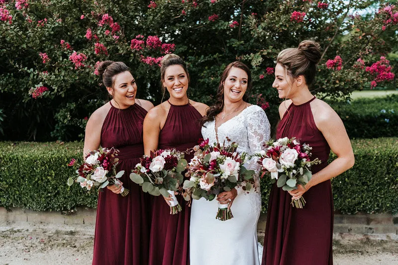 A-line Halter Sleeveless Floor-length Chiffon Bridesmaid Dresses, BD0629