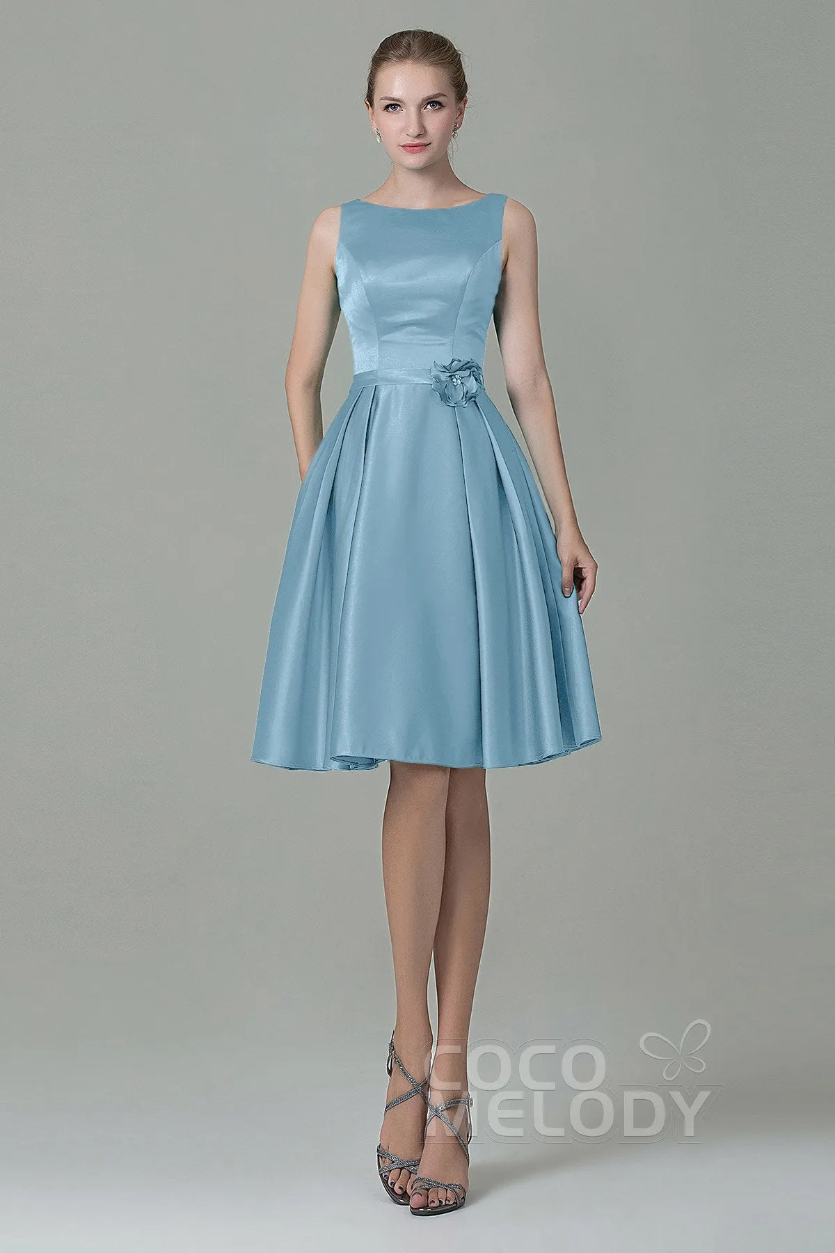 A-Line Knee Length Satin Bridesmaid Dress COZK1500B