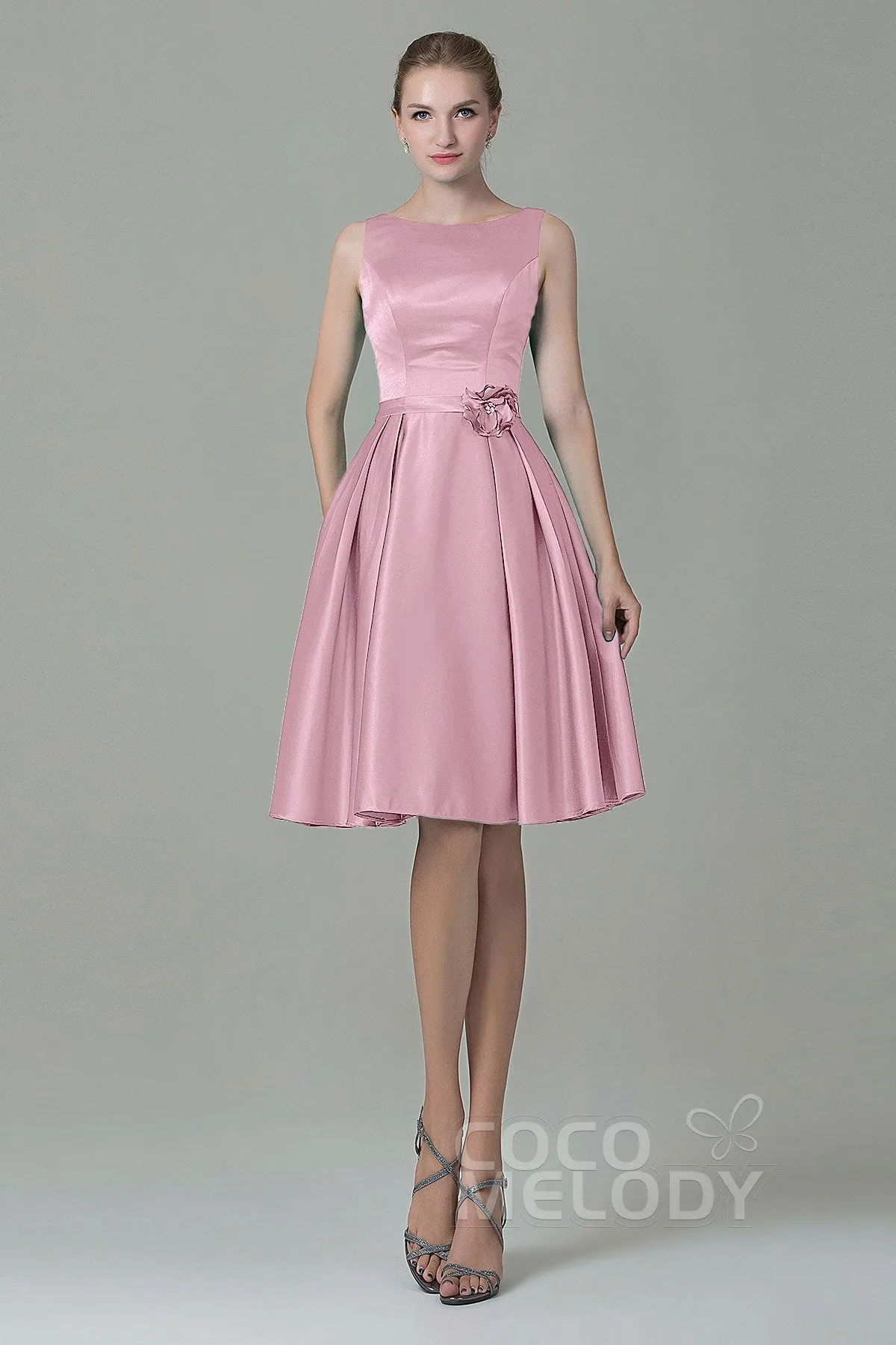 A-Line Knee Length Satin Bridesmaid Dress COZK1500B