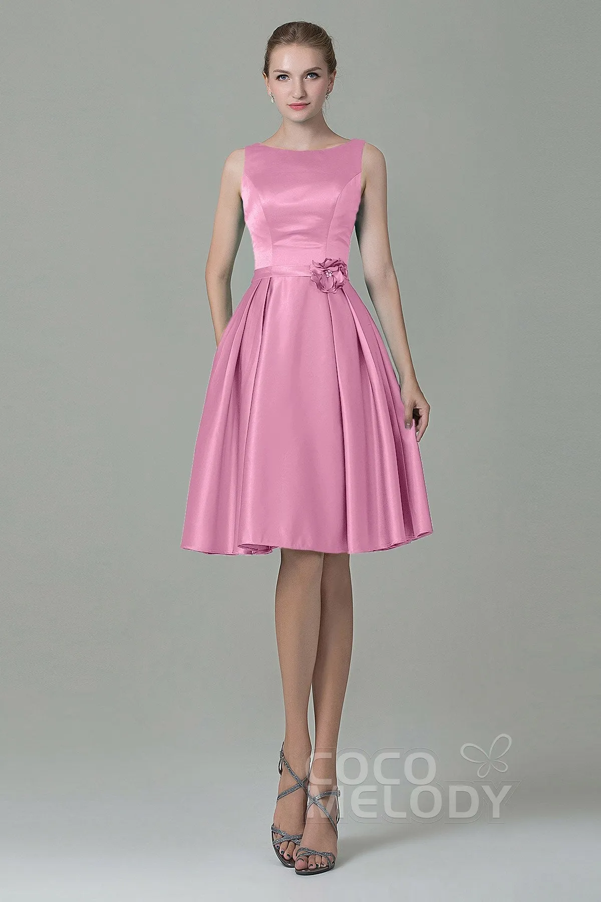 A-Line Knee Length Satin Bridesmaid Dress COZK1500B