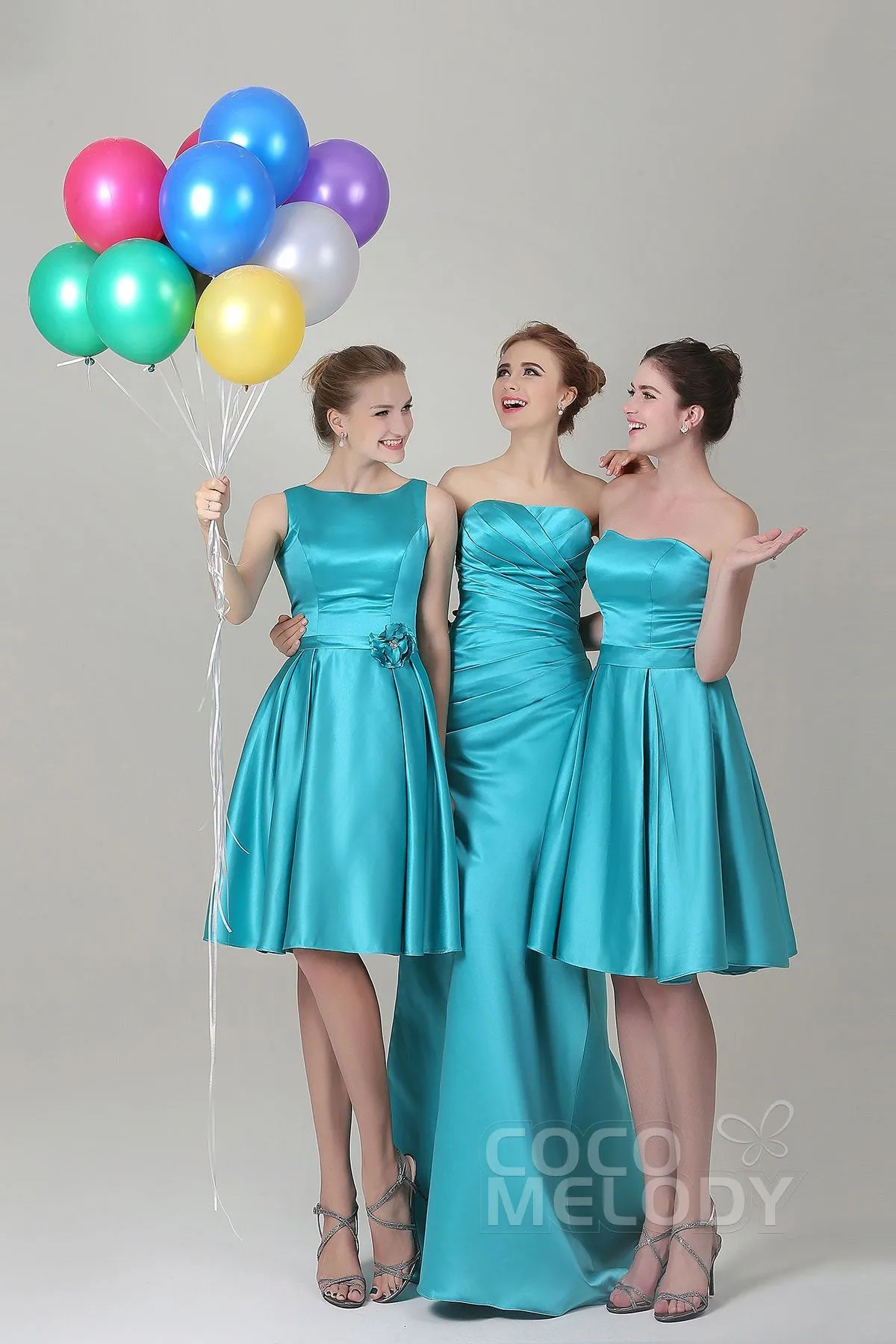 A-Line Knee Length Satin Bridesmaid Dress COZK1500B