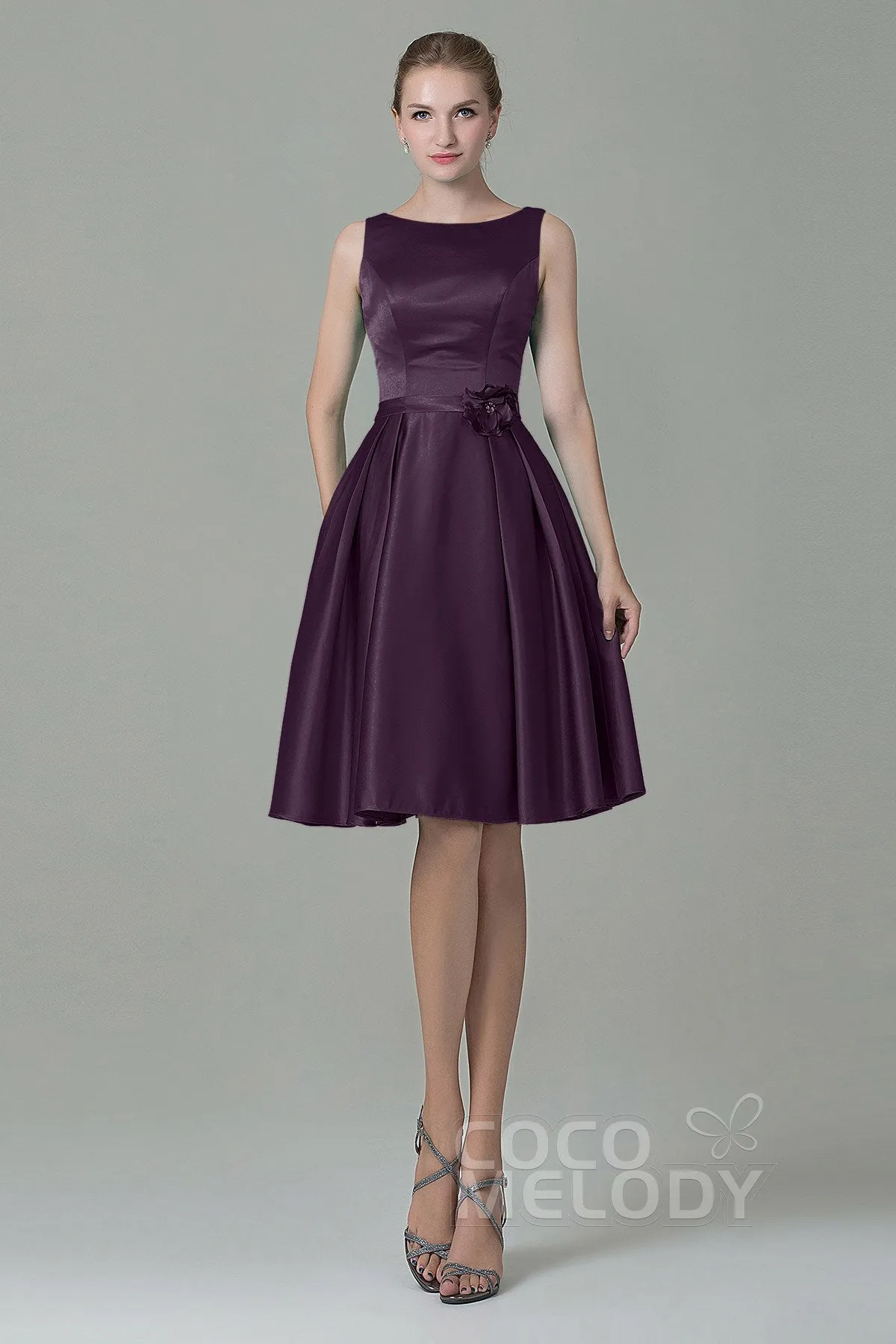 A-Line Knee Length Satin Bridesmaid Dress COZK1500B