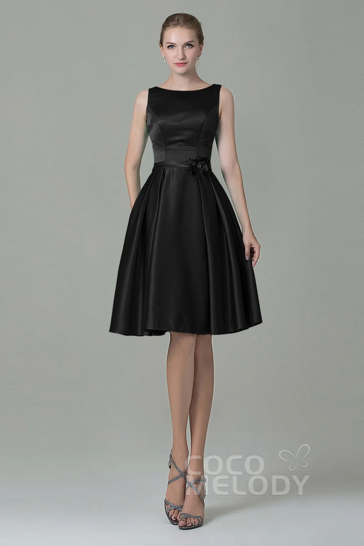 A-Line Knee Length Satin Bridesmaid Dress COZK1500B