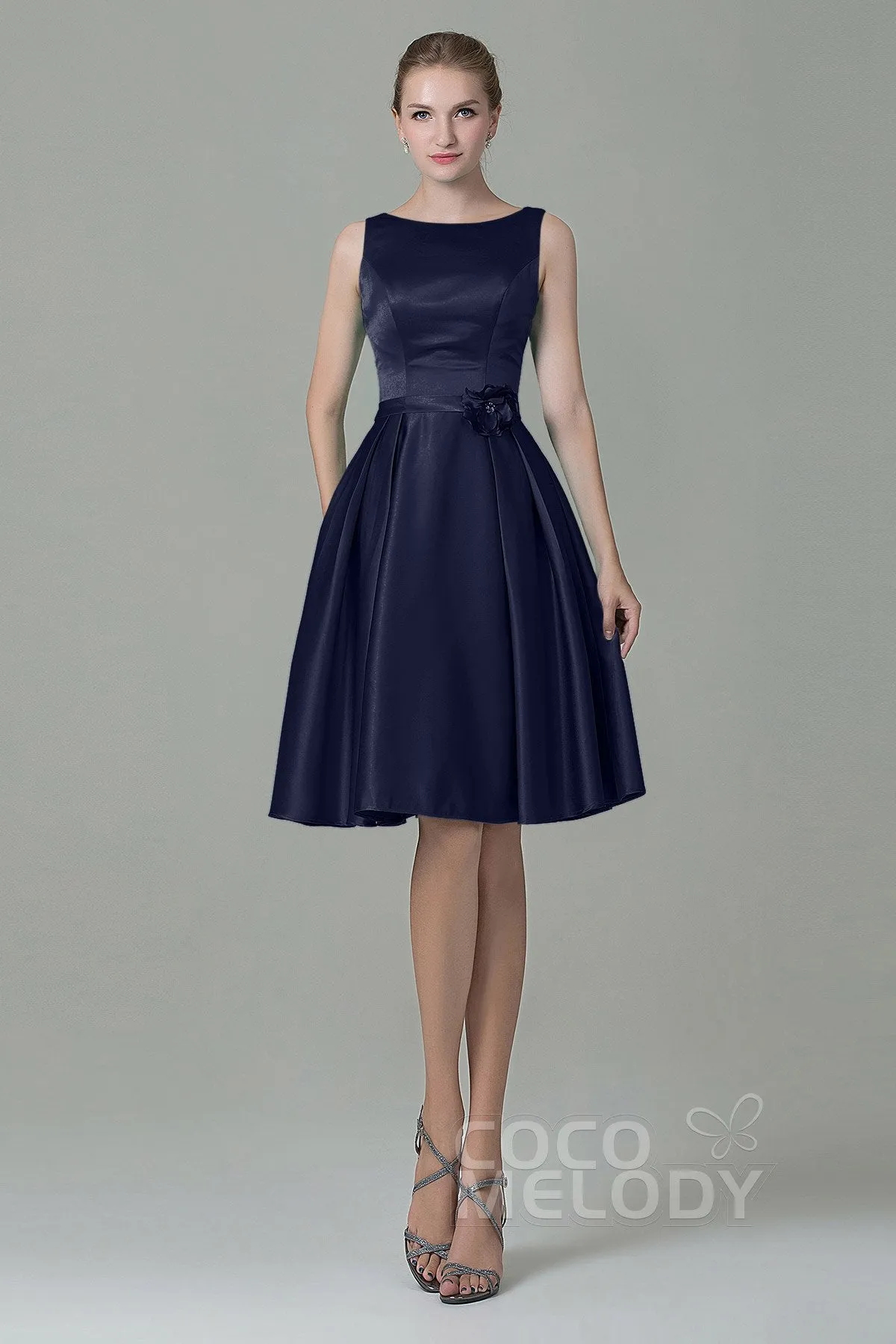 A-Line Knee Length Satin Bridesmaid Dress COZK1500B