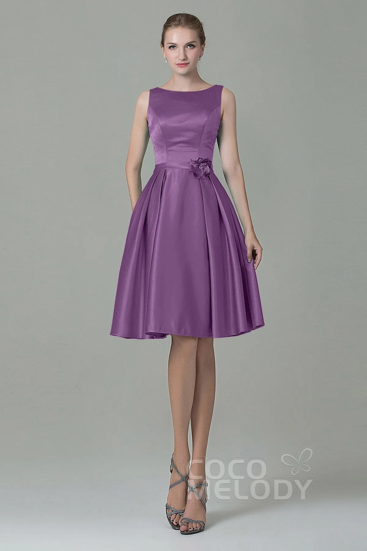 A-Line Knee Length Satin Bridesmaid Dress COZK1500B