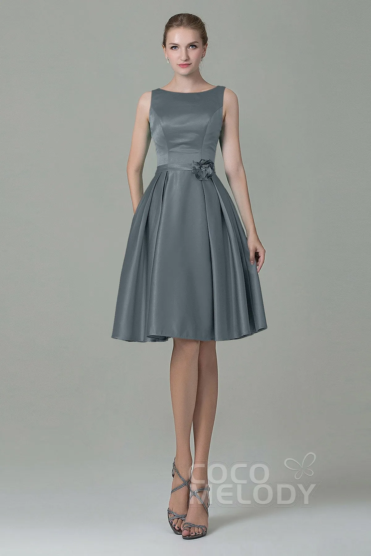 A-Line Knee Length Satin Bridesmaid Dress COZK1500B