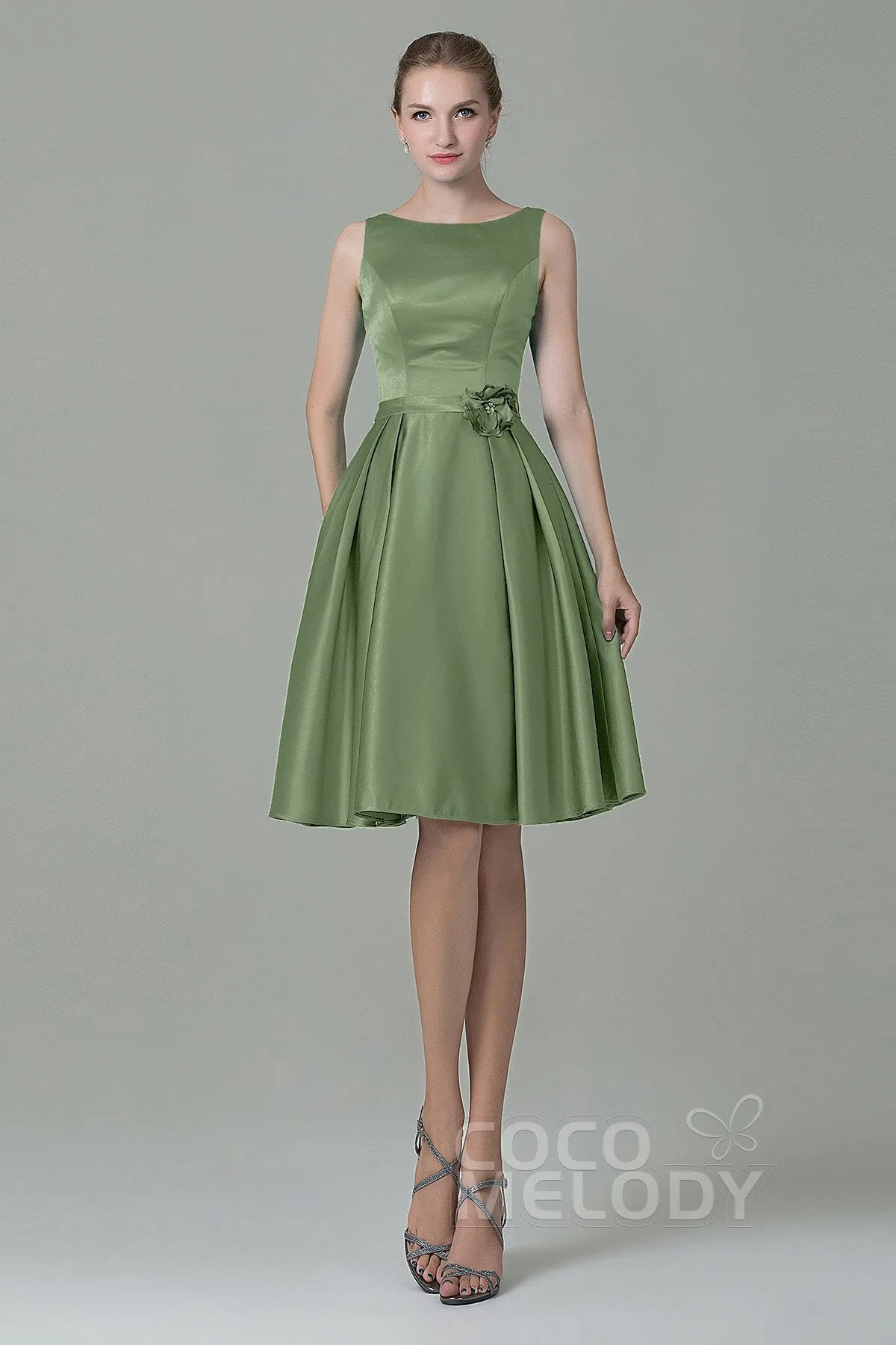 A-Line Knee Length Satin Bridesmaid Dress COZK1500B