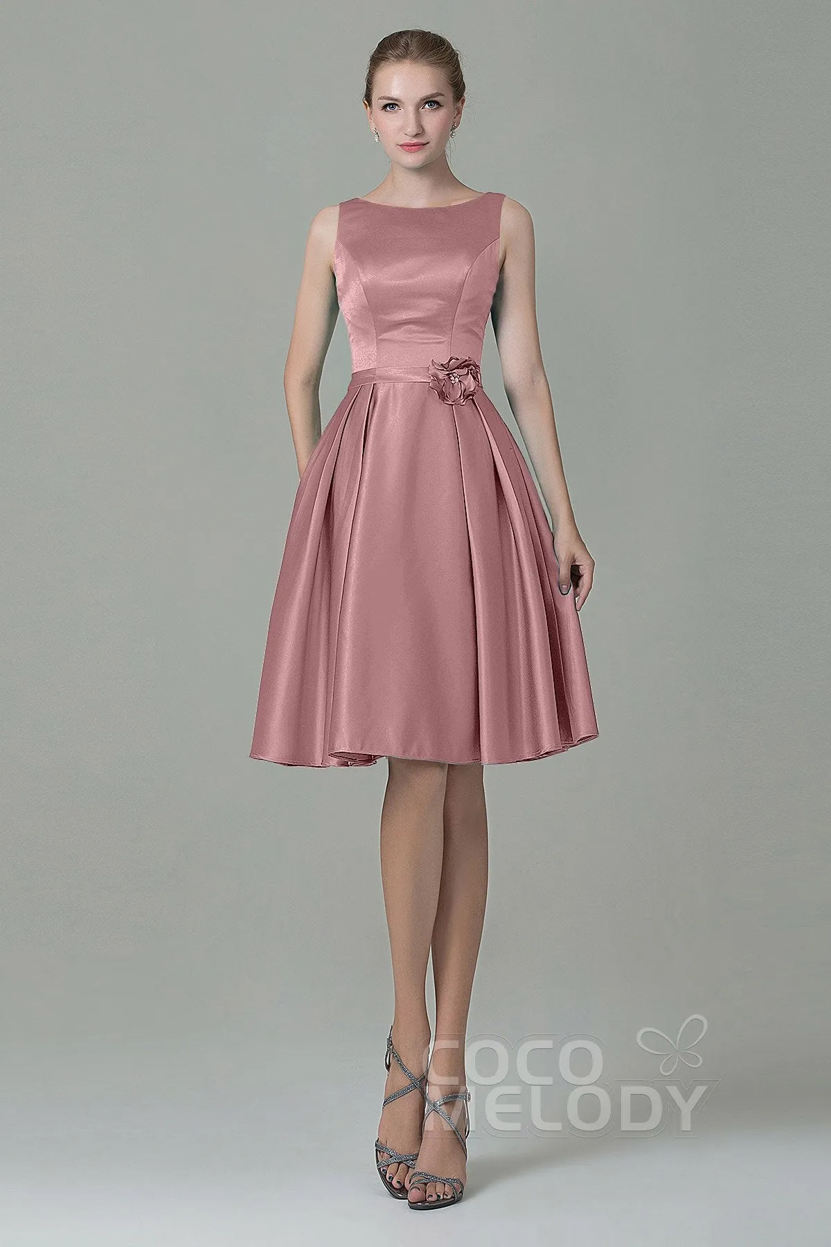 A-Line Knee Length Satin Bridesmaid Dress COZK1500B