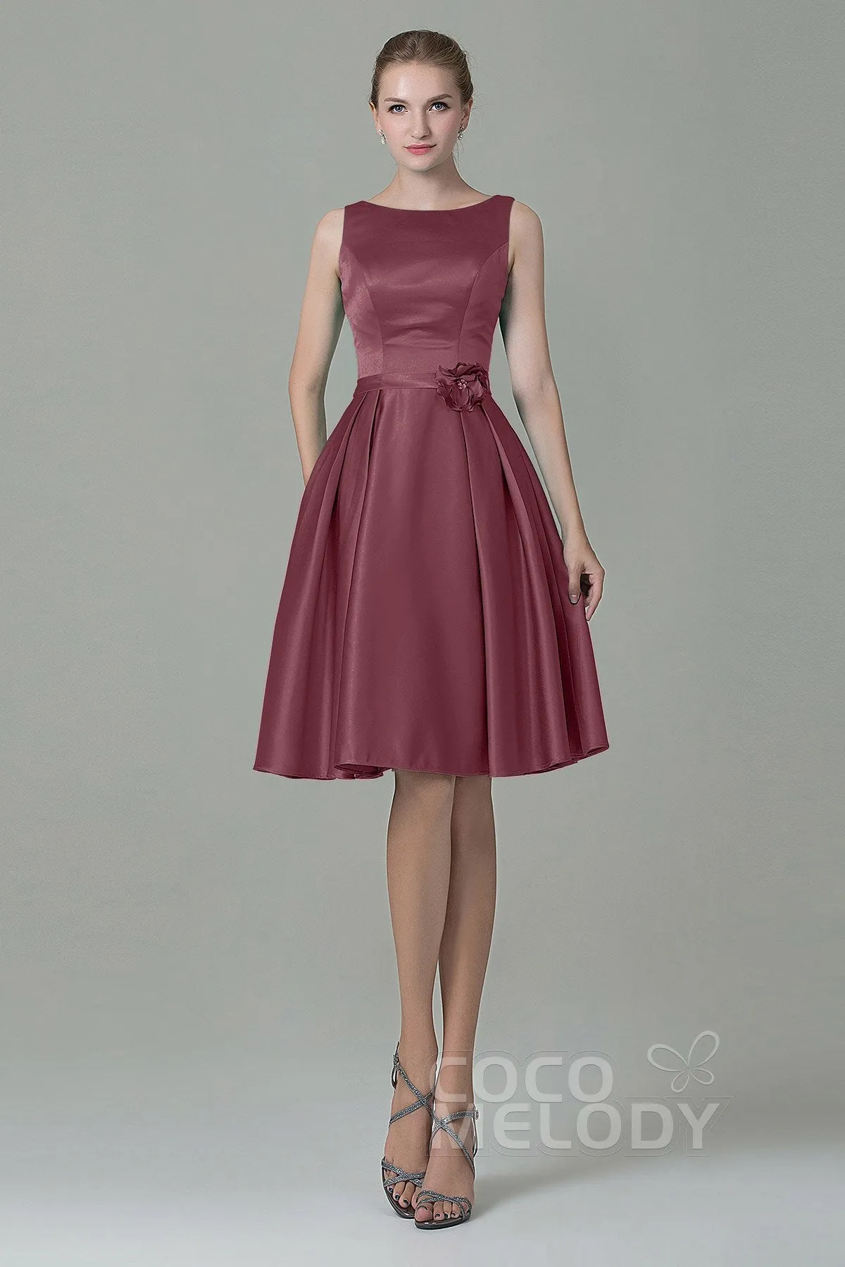 A-Line Knee Length Satin Bridesmaid Dress COZK1500B