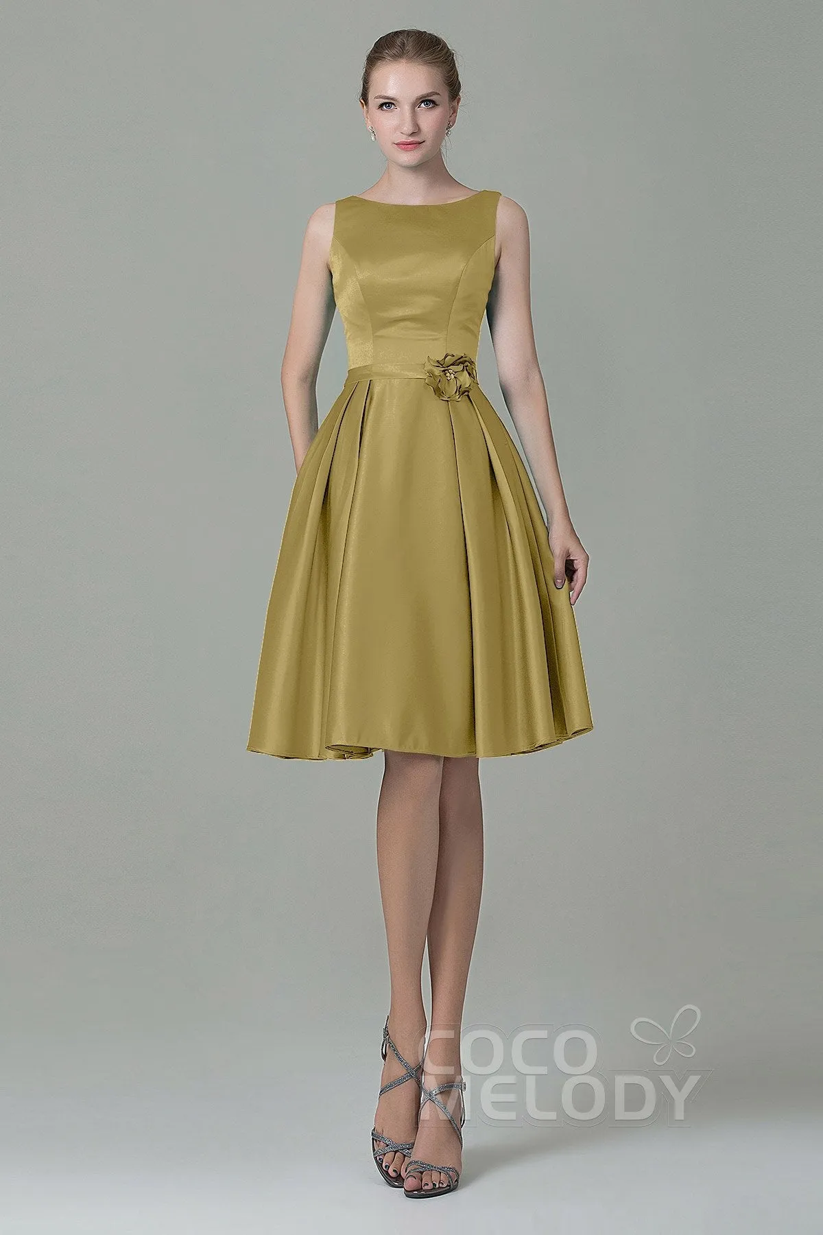 A-Line Knee Length Satin Bridesmaid Dress COZK1500B