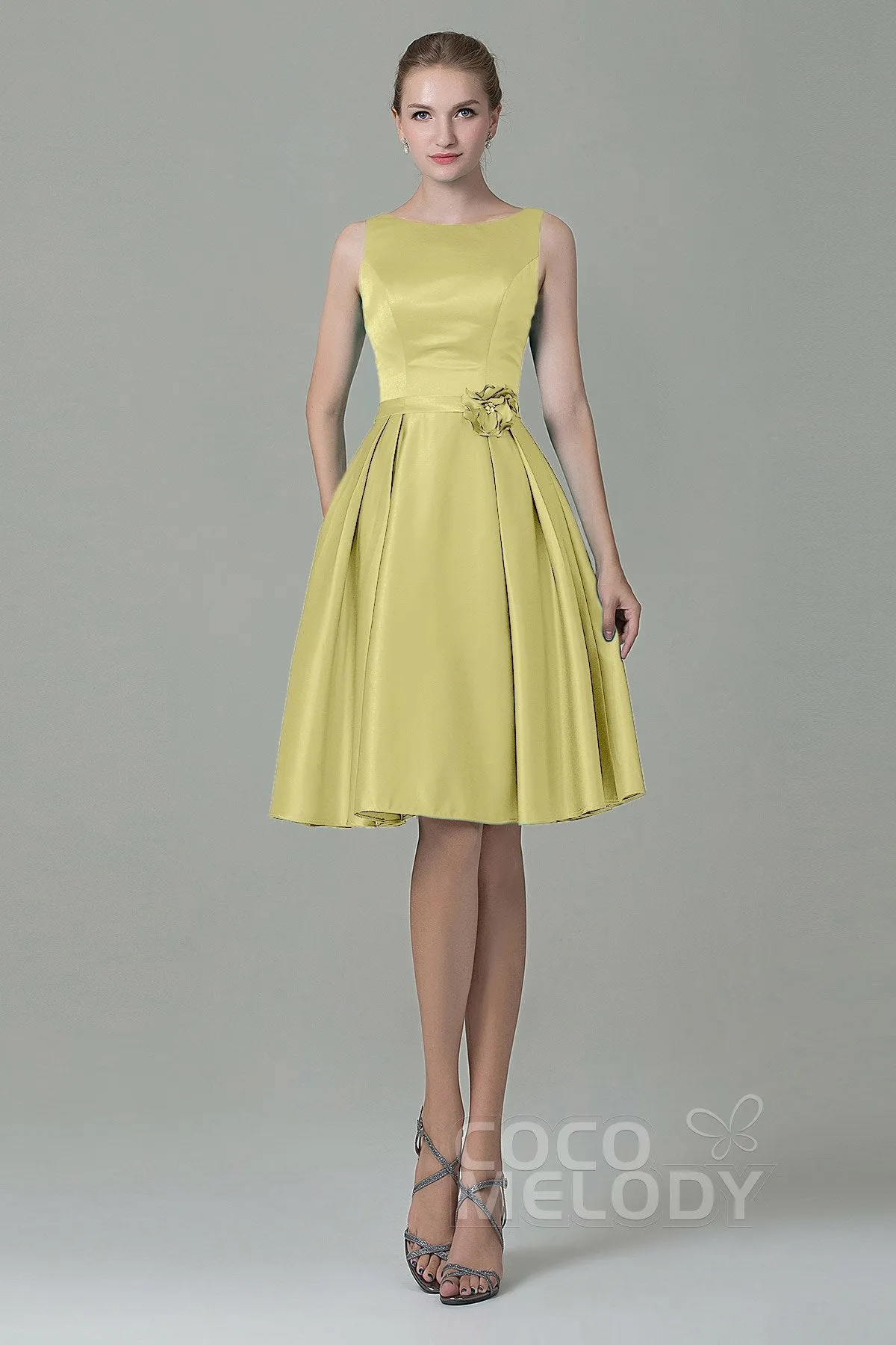 A-Line Knee Length Satin Bridesmaid Dress COZK1500B