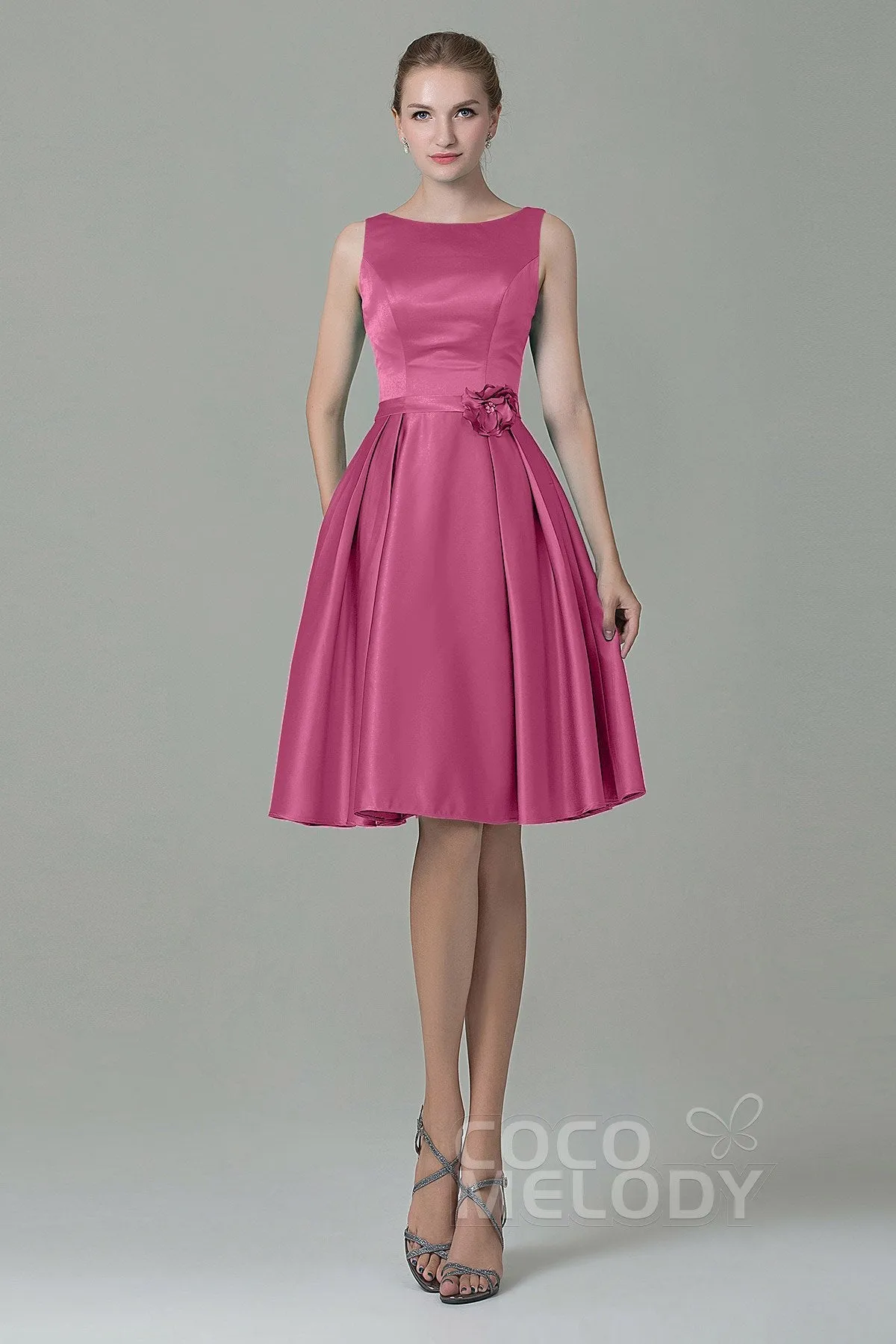 A-Line Knee Length Satin Bridesmaid Dress COZK1500B