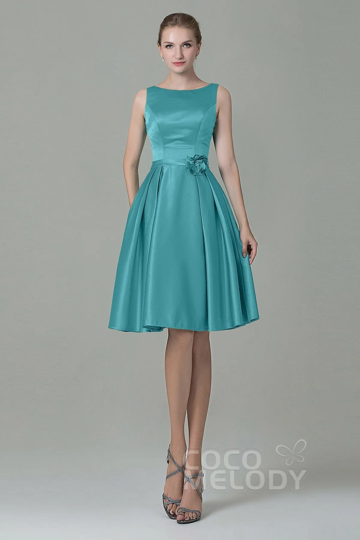 A-Line Knee Length Satin Bridesmaid Dress COZK1500B