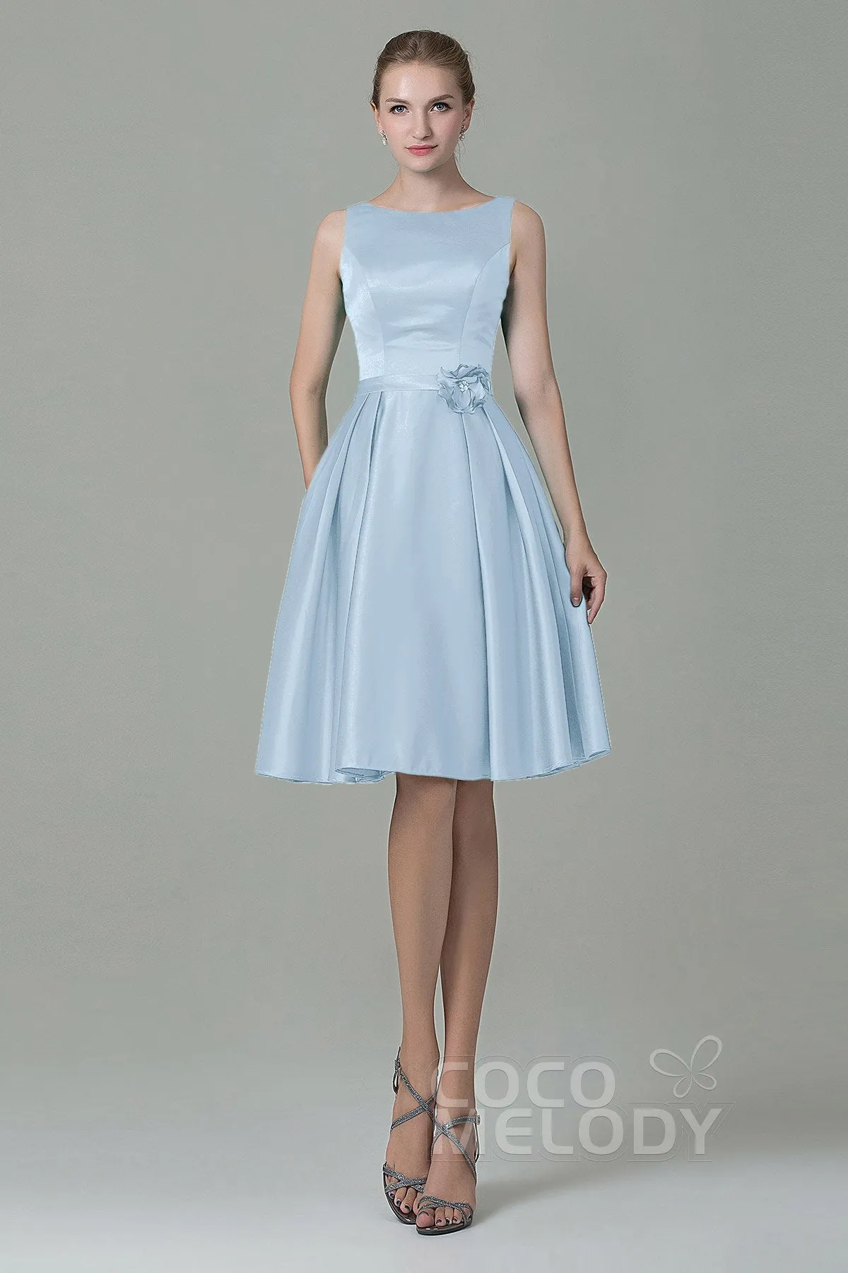 A-Line Knee Length Satin Bridesmaid Dress COZK1500B