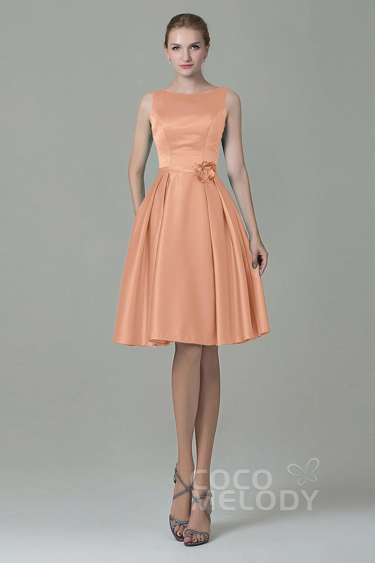 A-Line Knee Length Satin Bridesmaid Dress COZK1500B