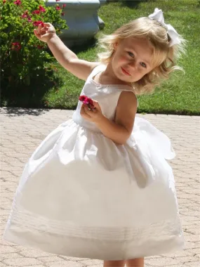 A-line Round Neck V-back Sleeveless Satin Flower Girl Dresses, FG0156