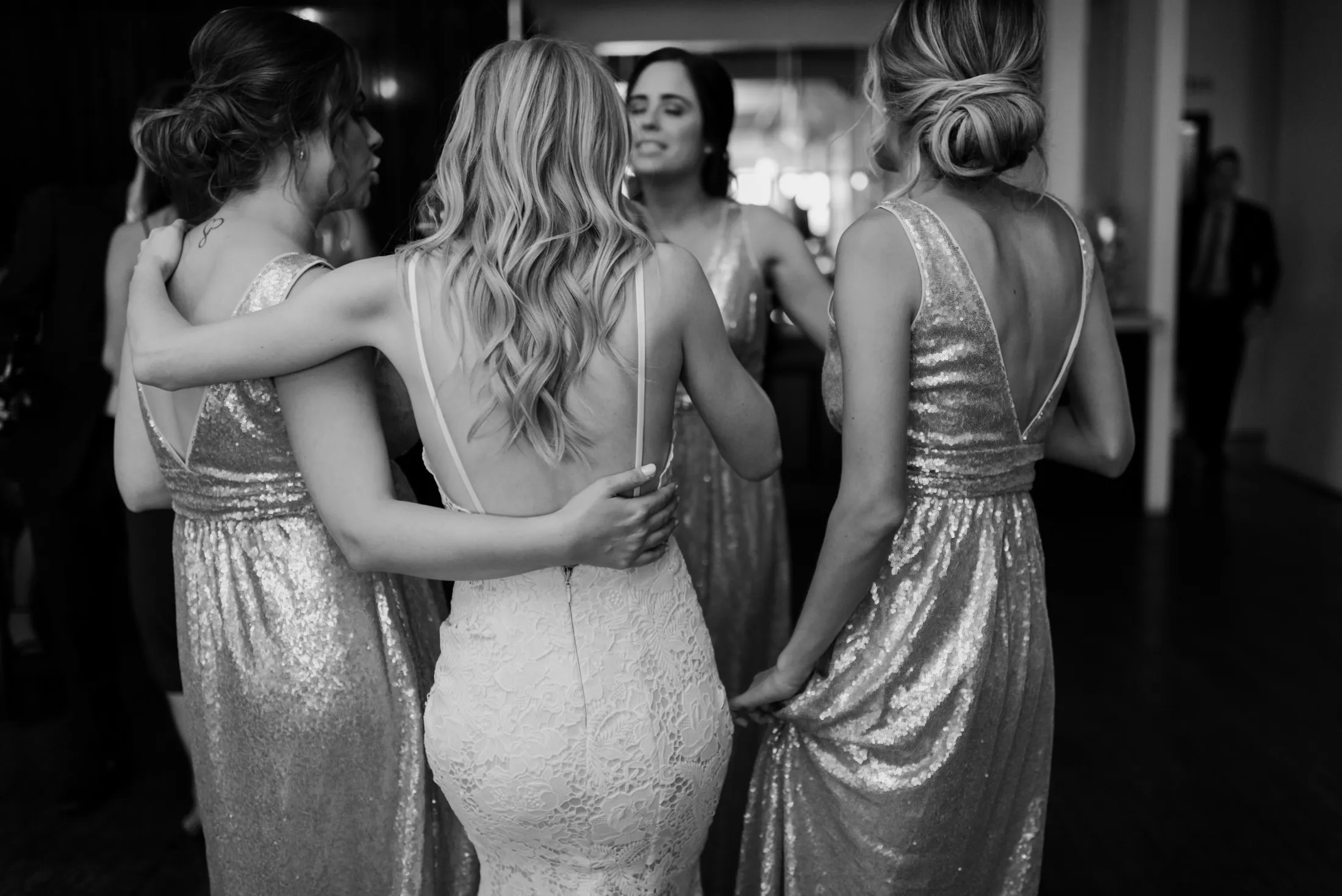 A-line V-neck Sleeveless Long Sequins Backless Bridesmaid Dresses, BD0621