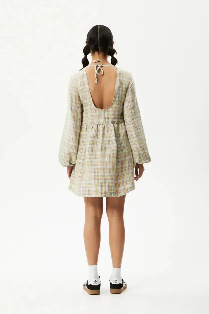 Afends kali- long sleeve mini dress - pistachio check long sleeve mini dress