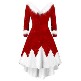 Amy Fashion - Christmas Long Sleeve Plush V Neck  Casual Dresses