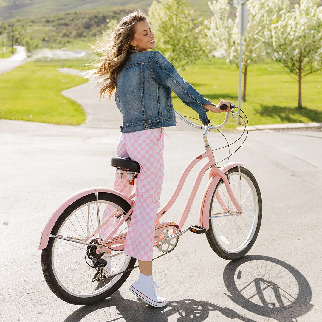 Audrey Wide Leg Pants, Pink Check