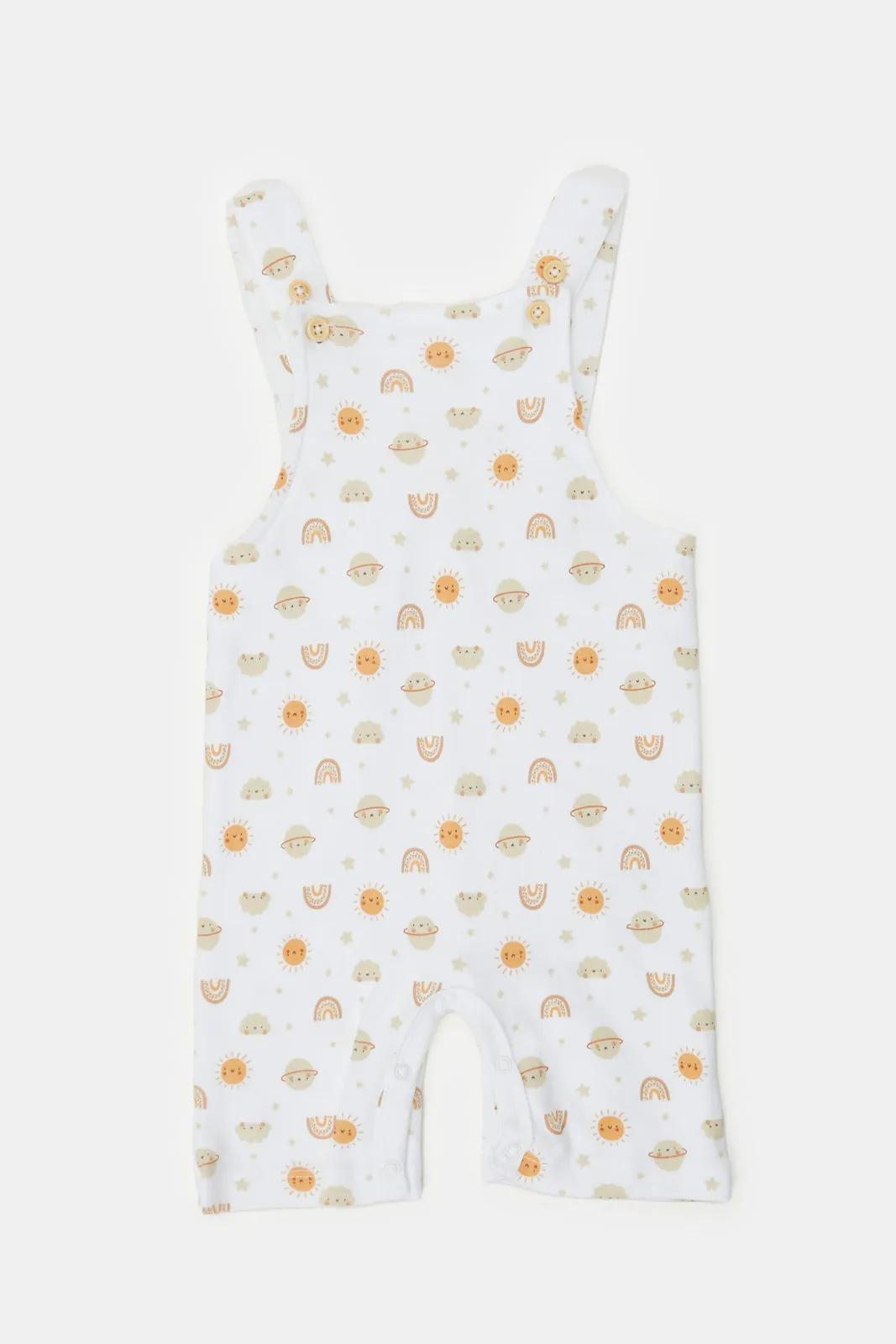 Baby Beige And White Printed T-Shirt And Dungaree Set (2 Piece)