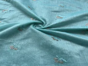 Baby Blue Motifs Sequins Embroidered Chanderi Fabric