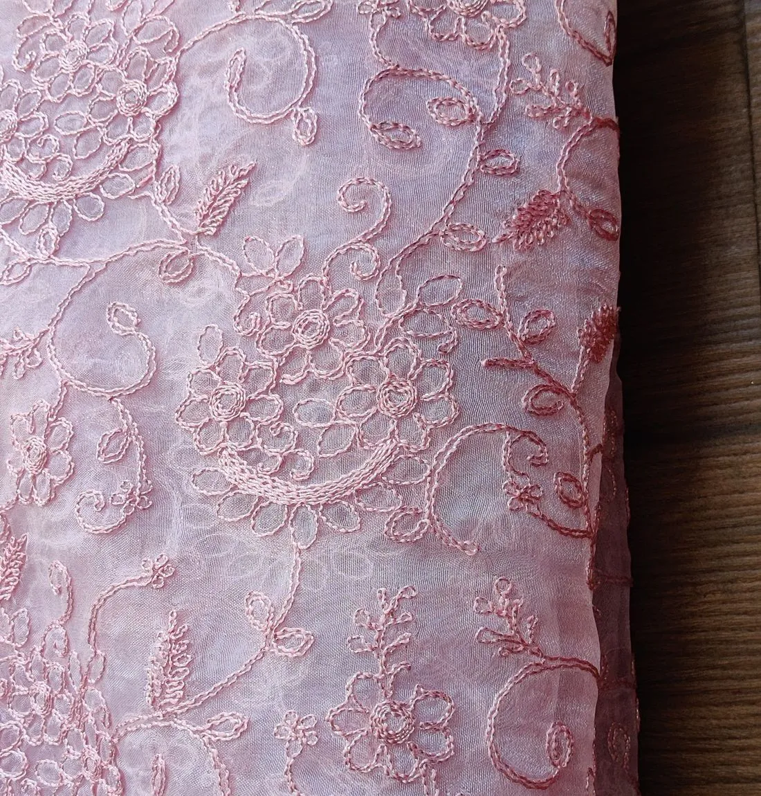 Baby Pink Floral Embroidered Organza Fabric