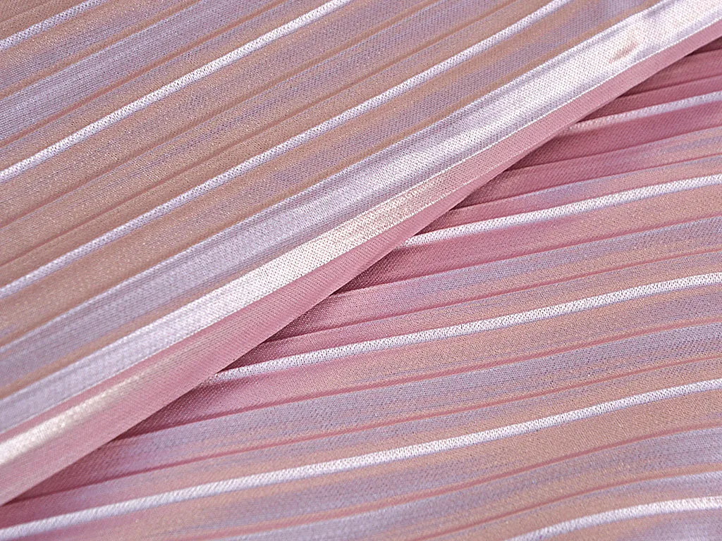 Baby Pink Plain Crushed Pleated Satin Fabric