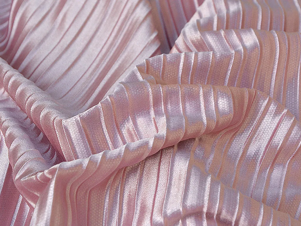 Baby Pink Plain Crushed Pleated Satin Fabric