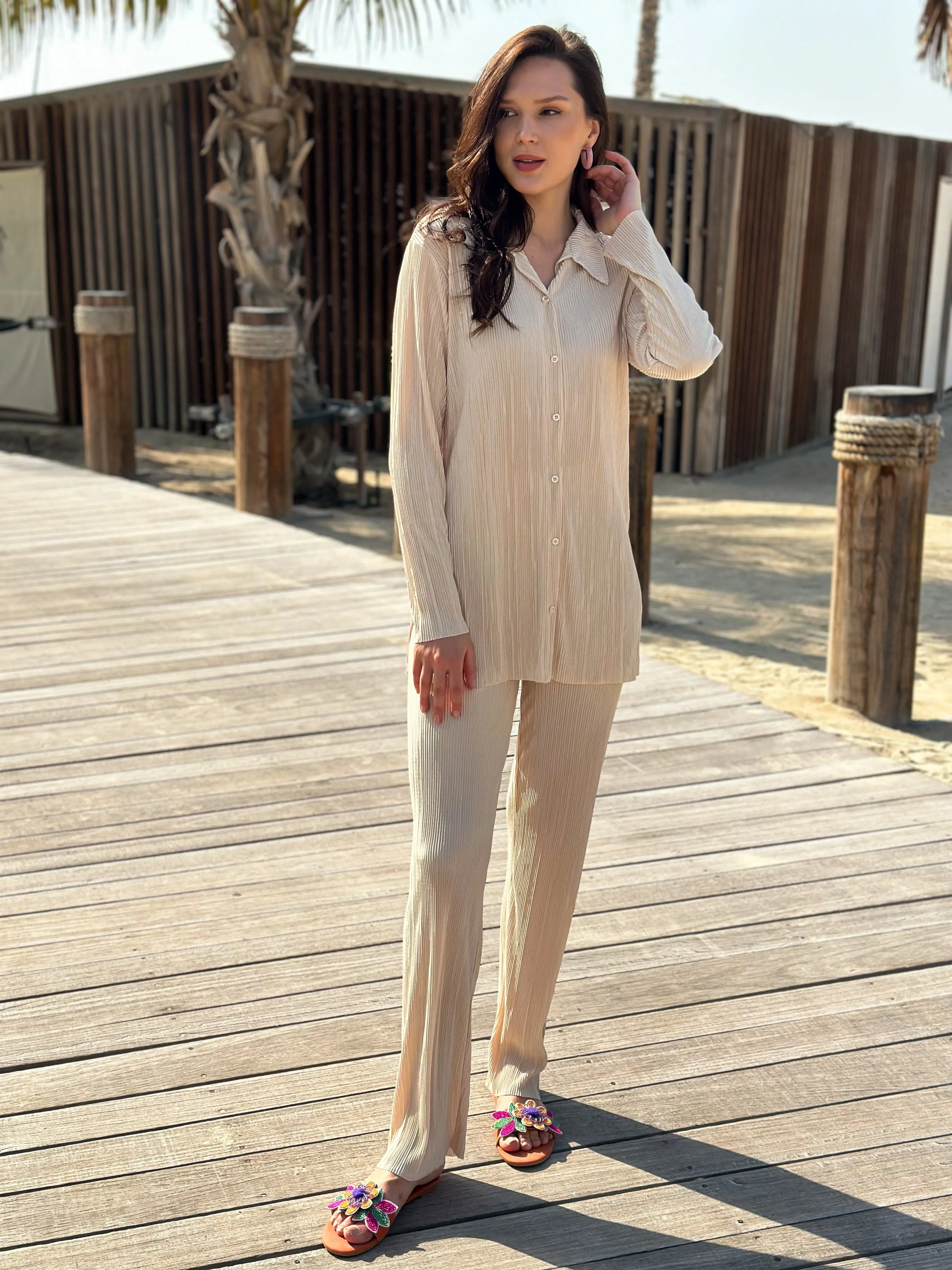 Beca Beige Pleated Co Ord Set