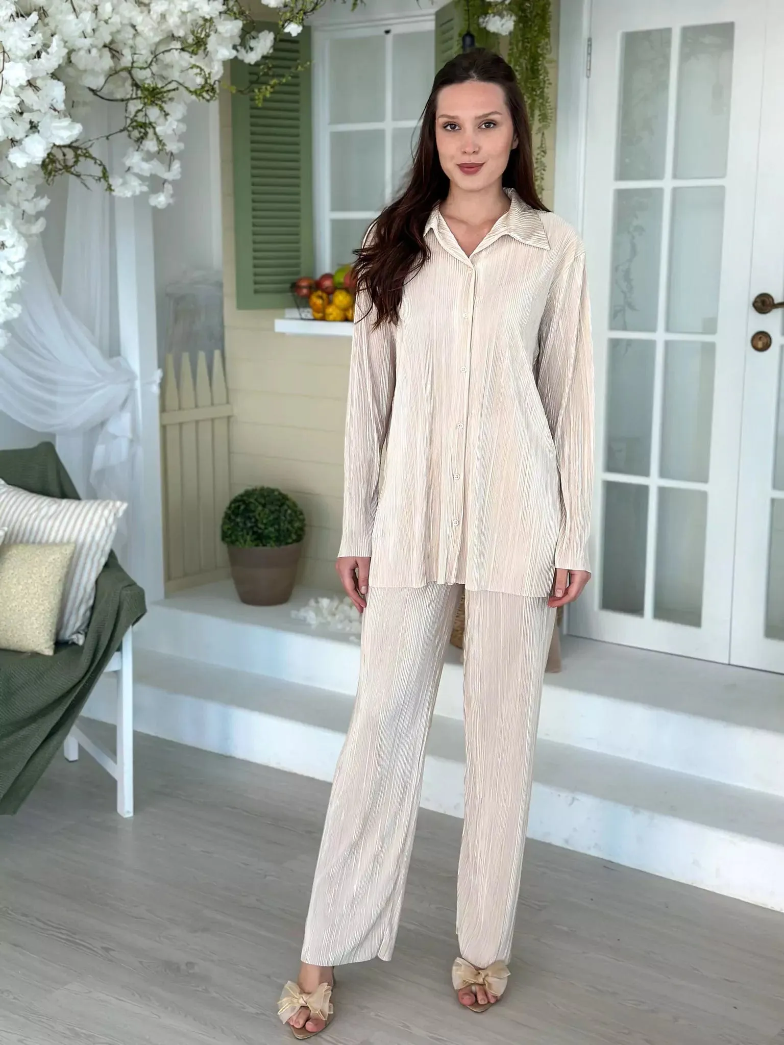 Beca Beige Pleated Co Ord Set