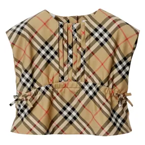 Beige Check Cotton Poplin Blouse