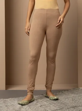 Beige Solid Plain Tight