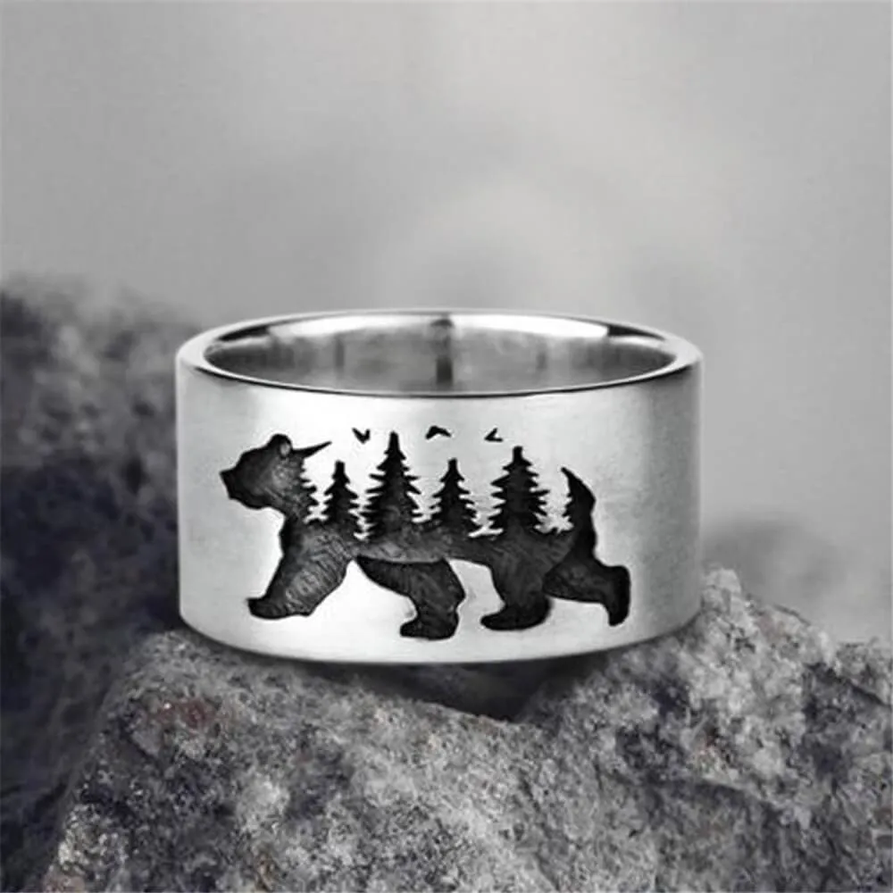 Black Bear Forest Alloy Ring