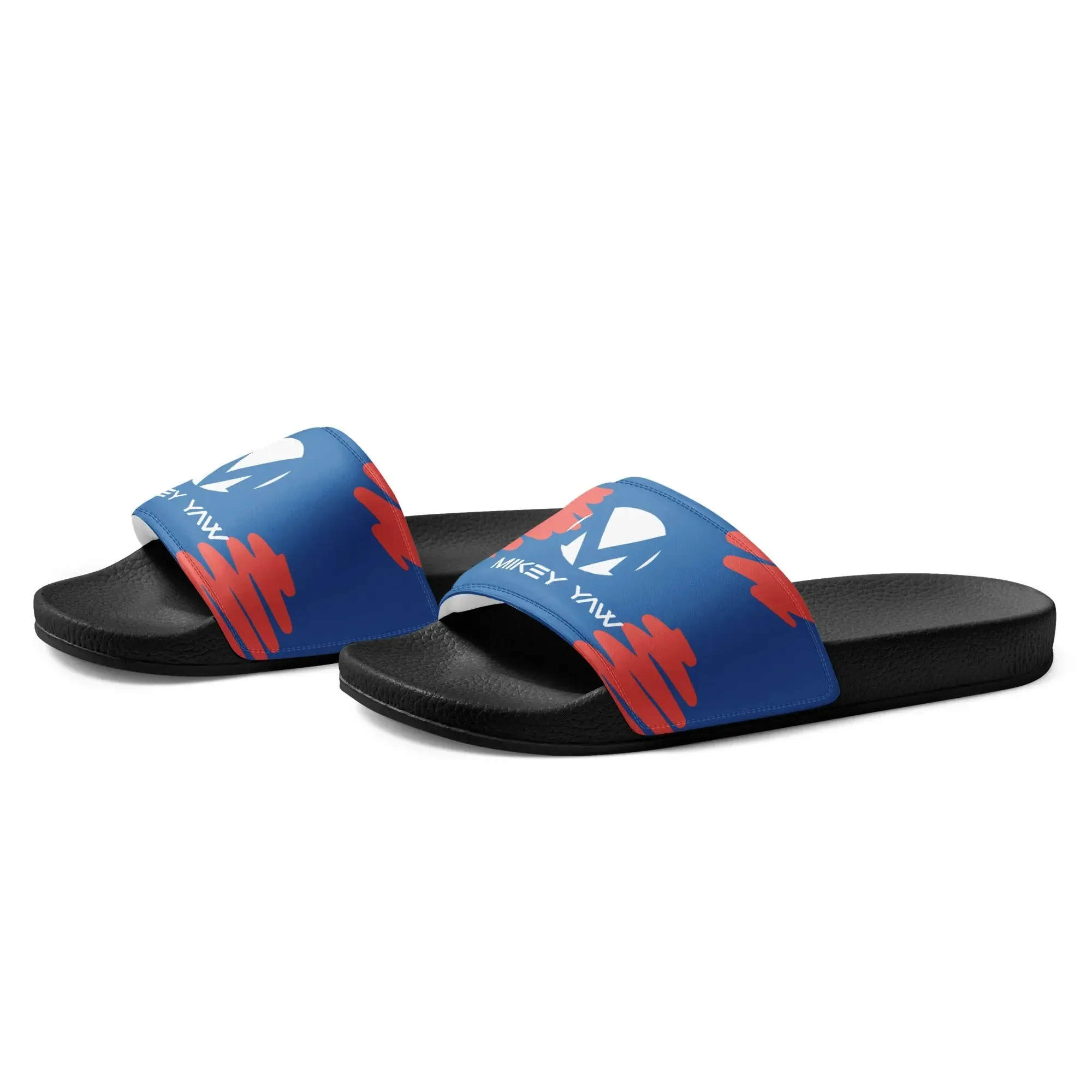 Blue and Pink Abstract Design with Monogram Men’s slides