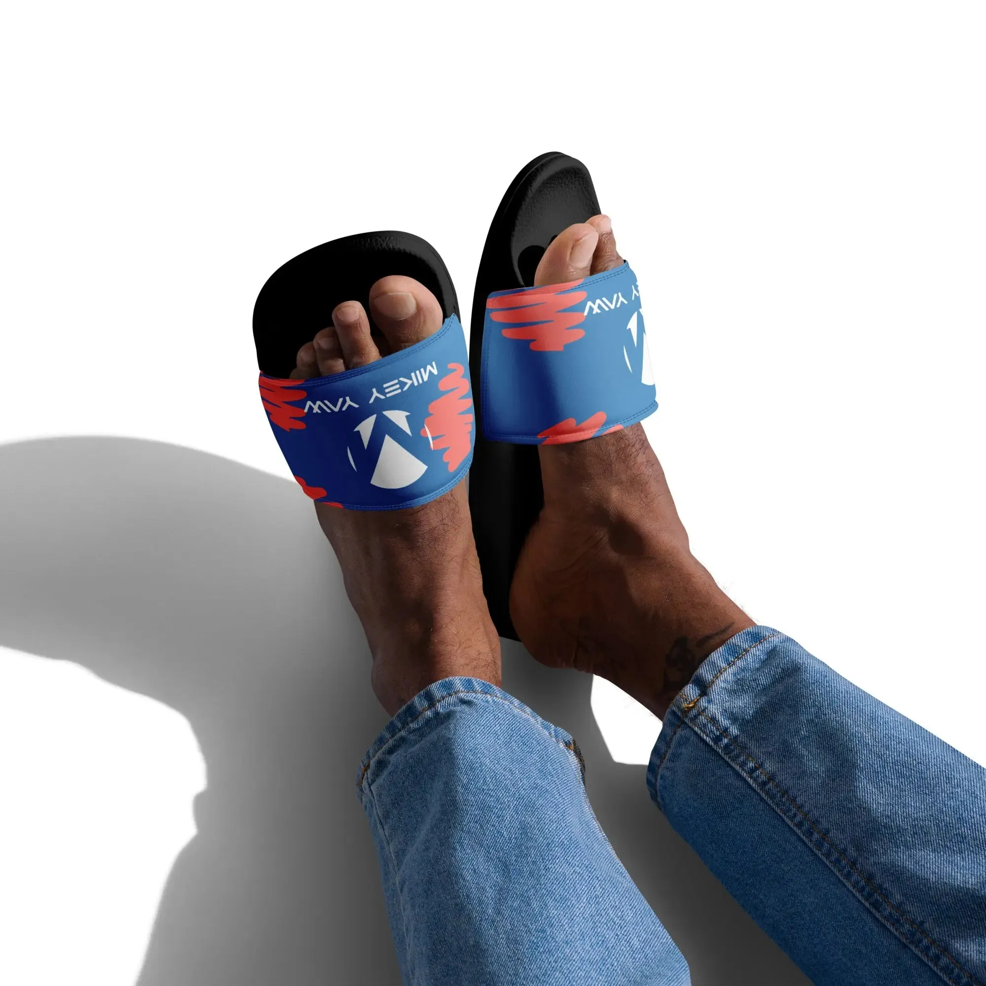 Blue and Pink Abstract Design with Monogram Men’s slides