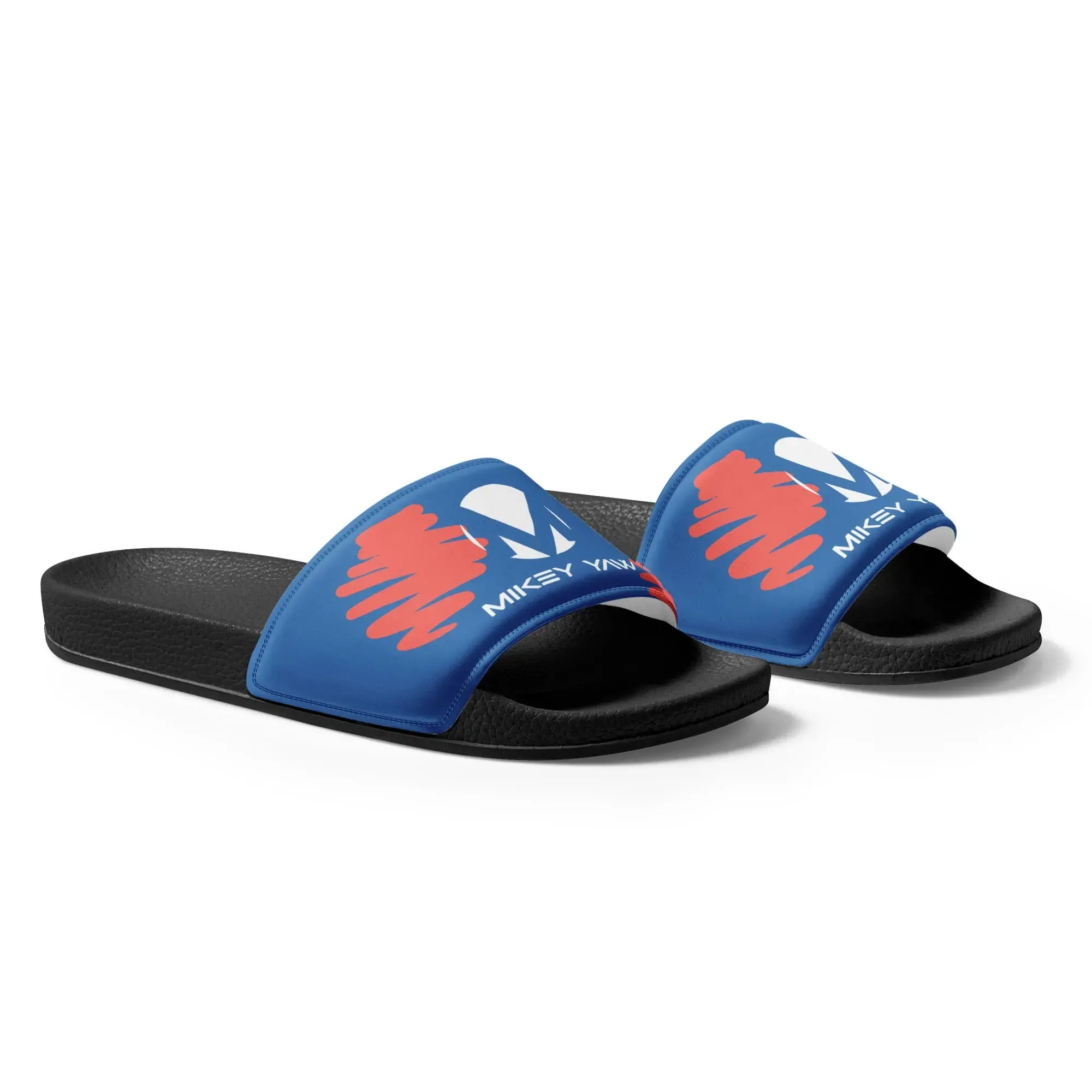 Blue and Pink Abstract Design with Monogram Men’s slides