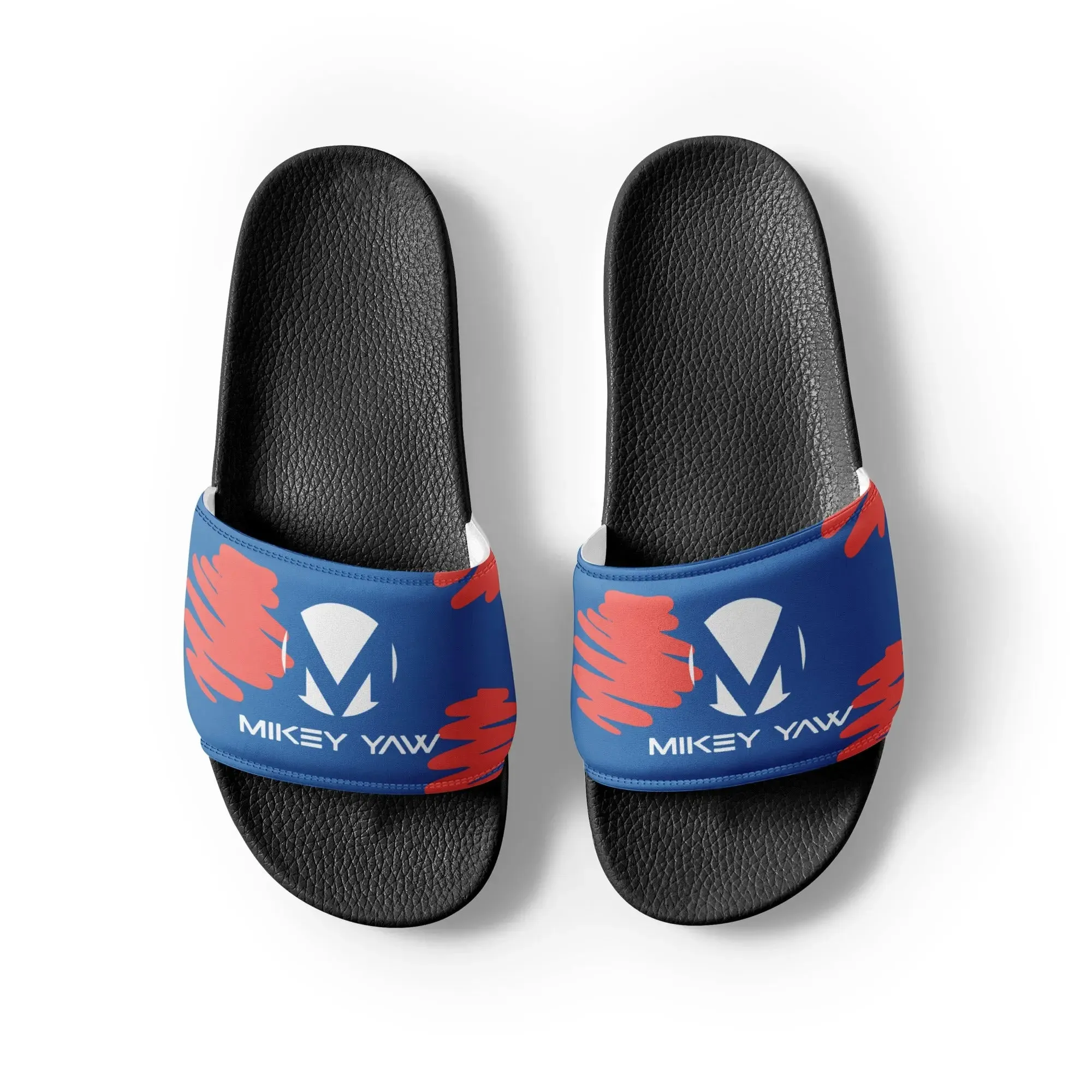 Blue and Pink Abstract Design with Monogram Men’s slides