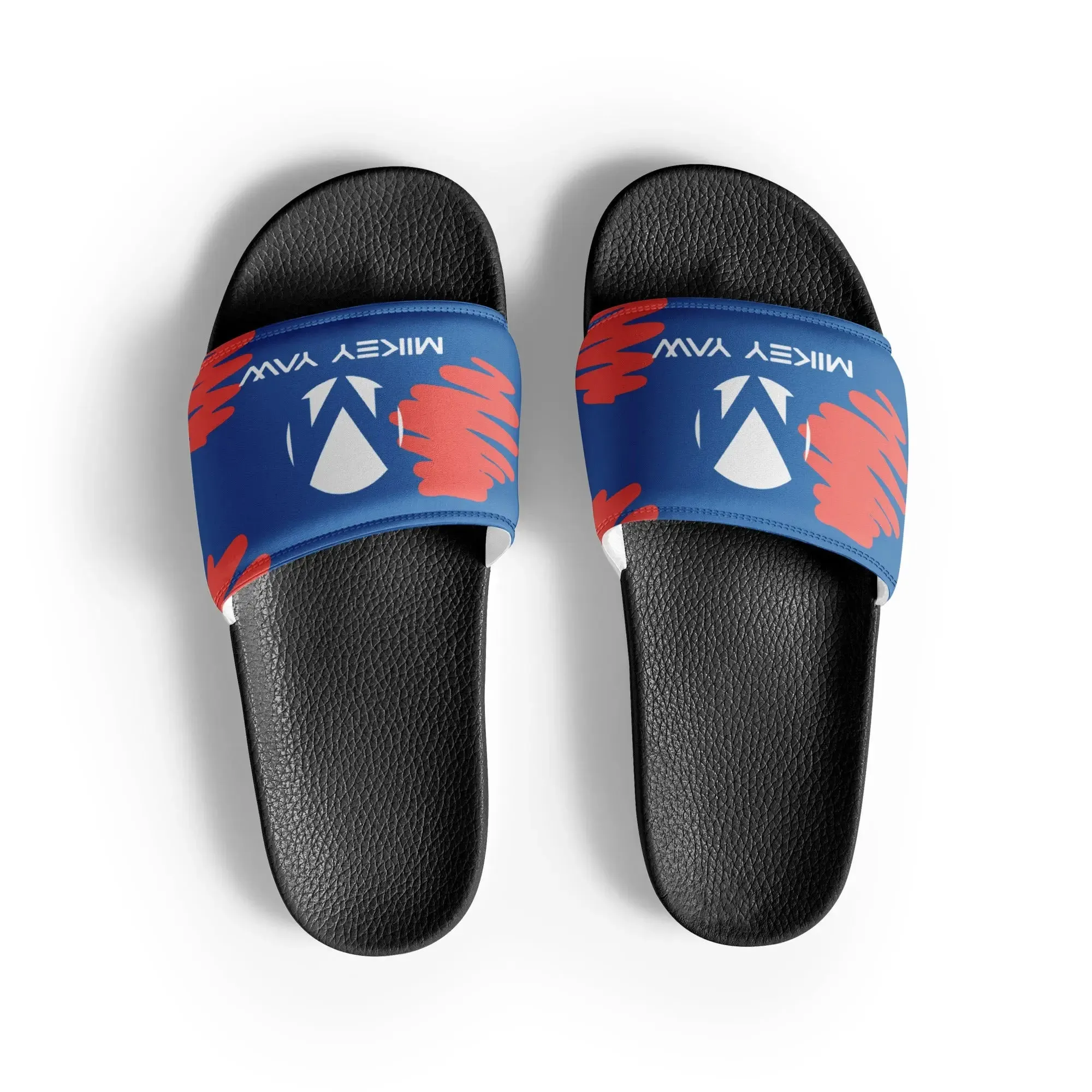 Blue and Pink Abstract Design with Monogram Men’s slides