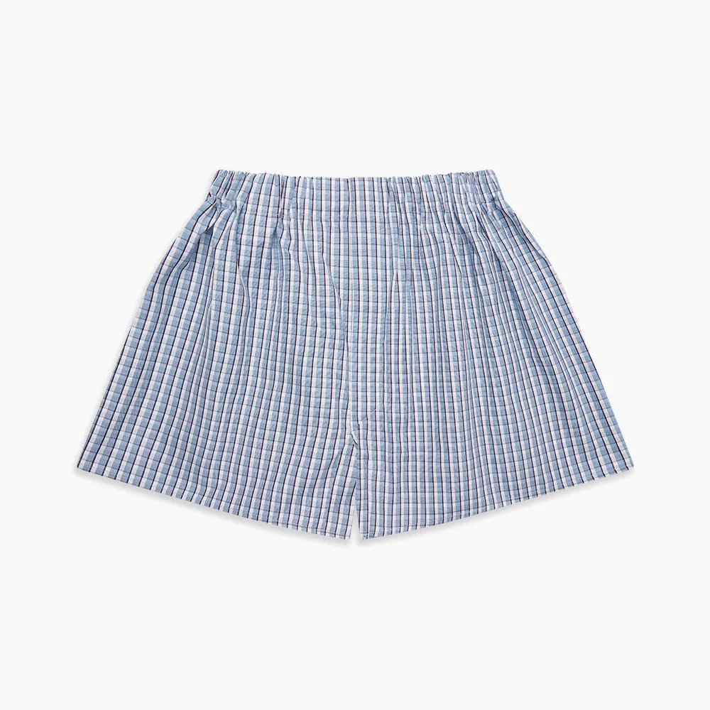 Blue and White Check Cotton Godfrey Boxers