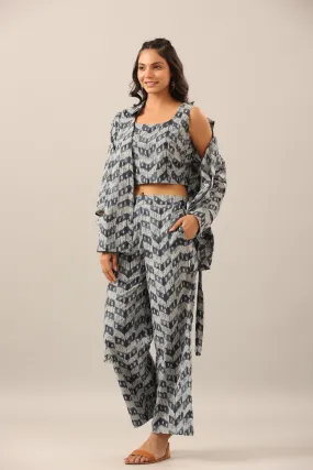 Blue Shibori on Cotton Three piece Shrug Set