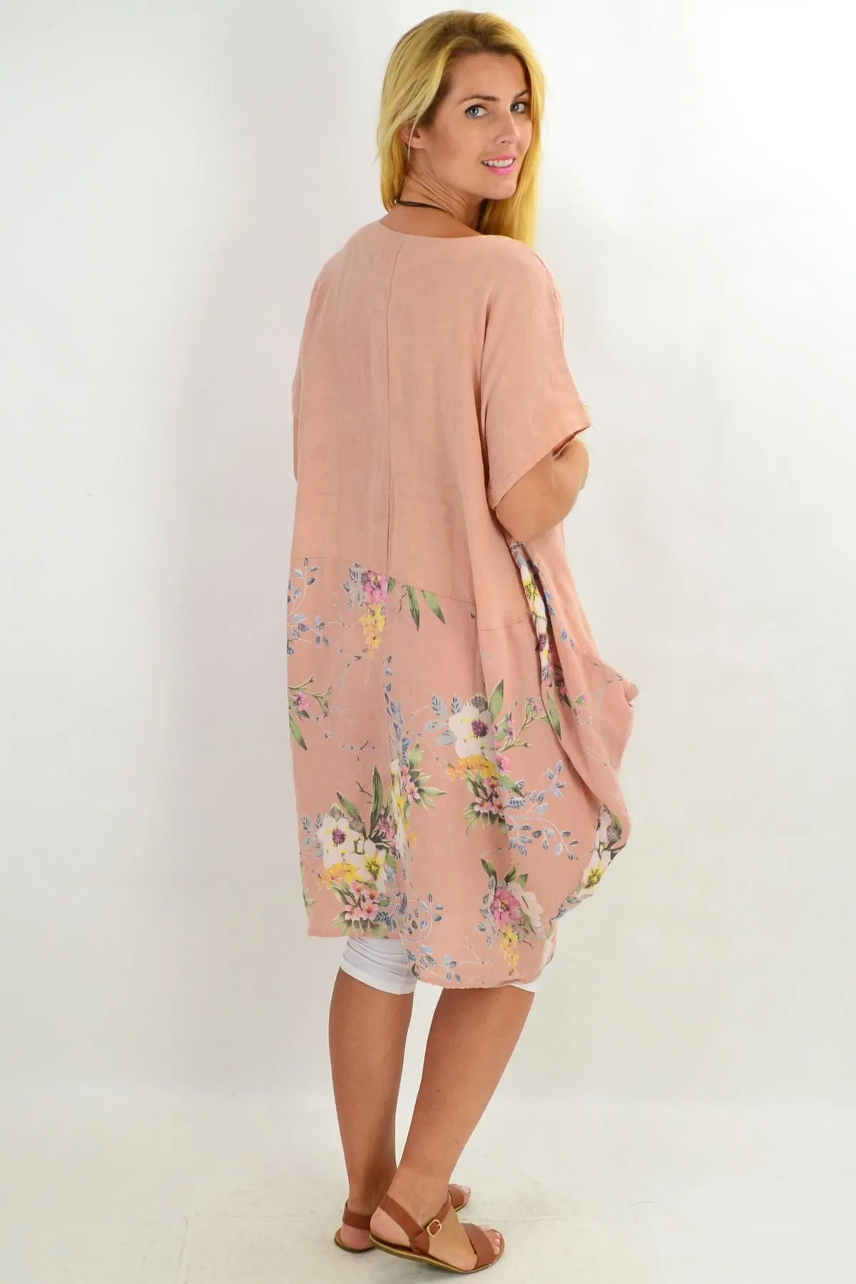 Blush Native Flower Sleeve Linen Tunic Dress