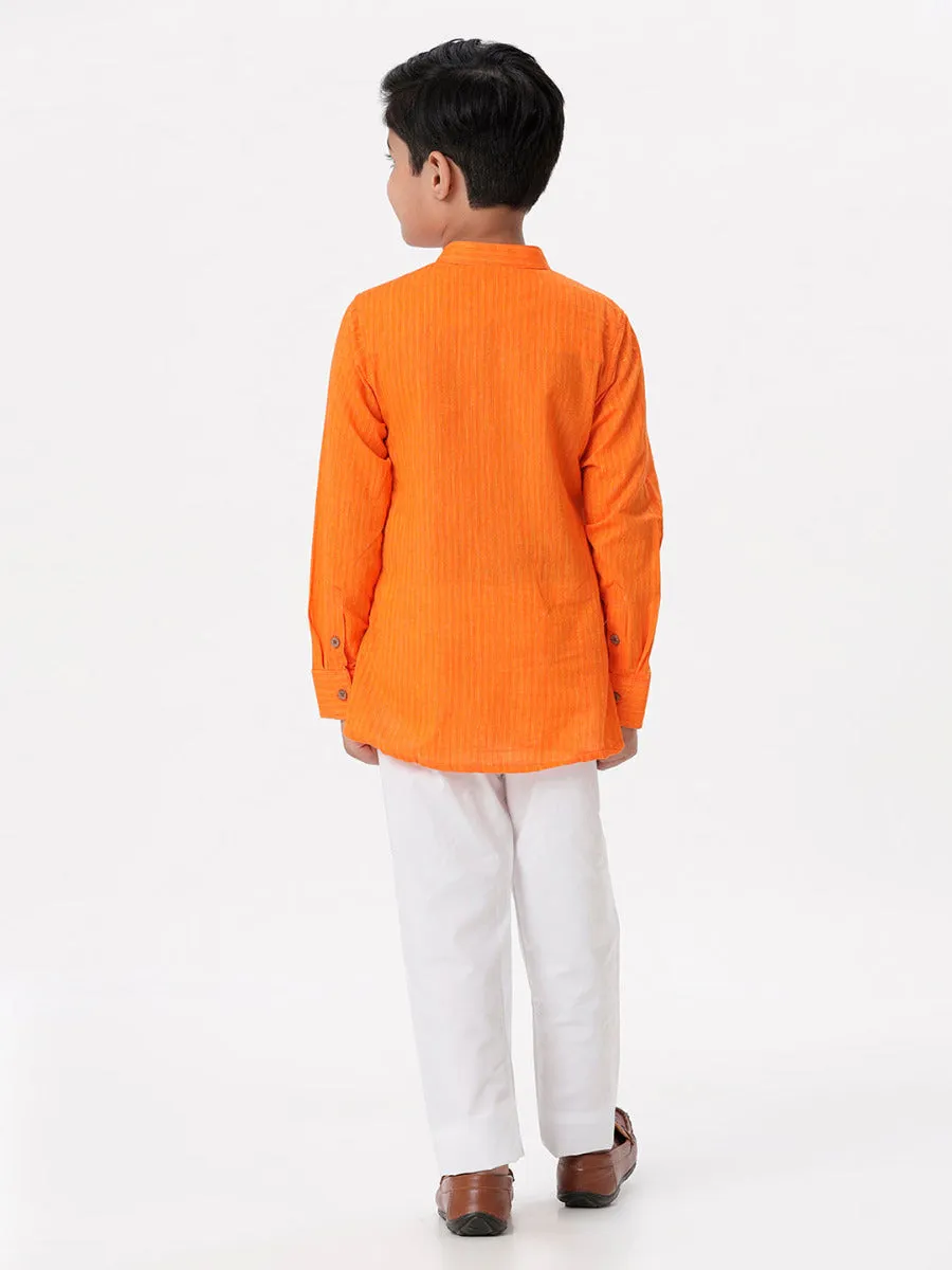 Boys Breeze Cotton Full Sleeves Orange Kurta with Pyjama Pant Combo