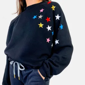 Casey Black Sweatshirt - Metallic Pink & Blue Stars