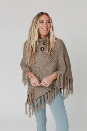 Cozy Cabin Turtleneck Poncho - Mocha