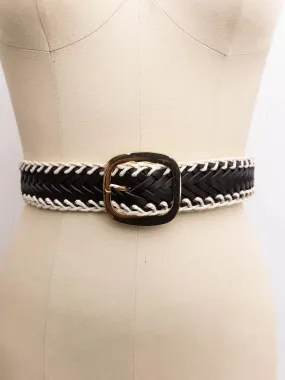 Crochet Black Leather Belt