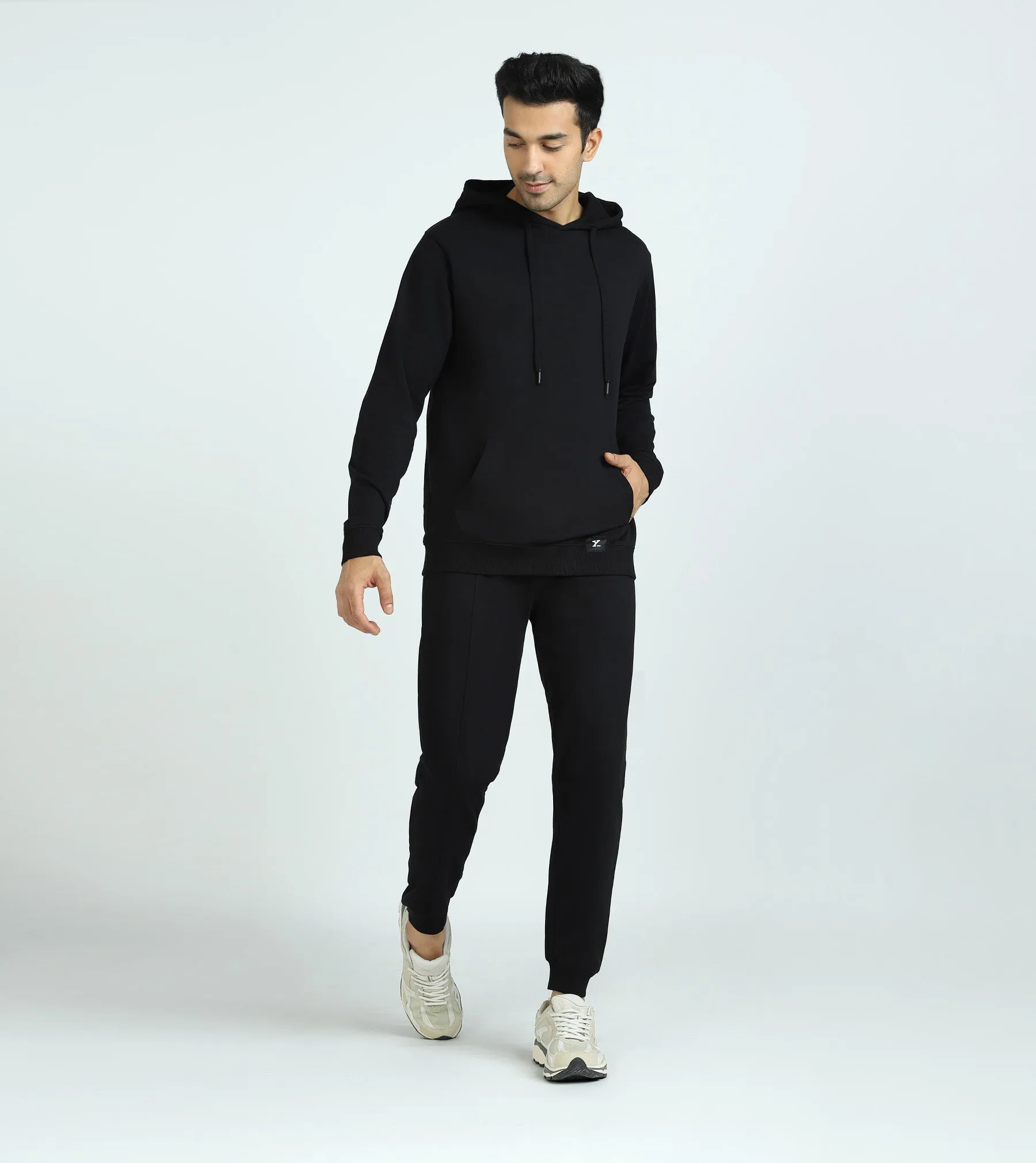 Cruze French Terry Cotton Hoodie and Joggers Co-Ord Set Pitch Black