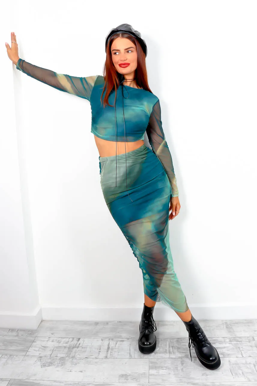 Double Booked - Green Tie Dye Mesh Midi Co-ord