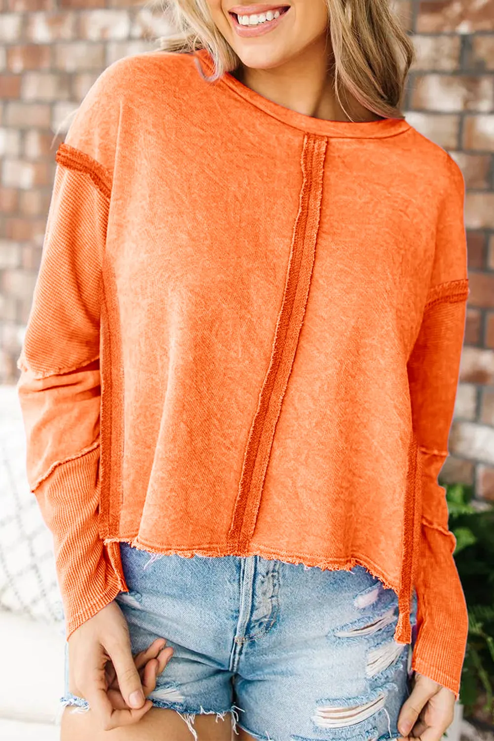 Exposed Seamed High Low Raw Edge Sweatshirt